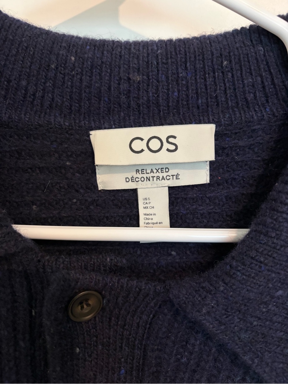 COS Navy Ribbed Knit Button-Front Sweater - Picture 3 of 4